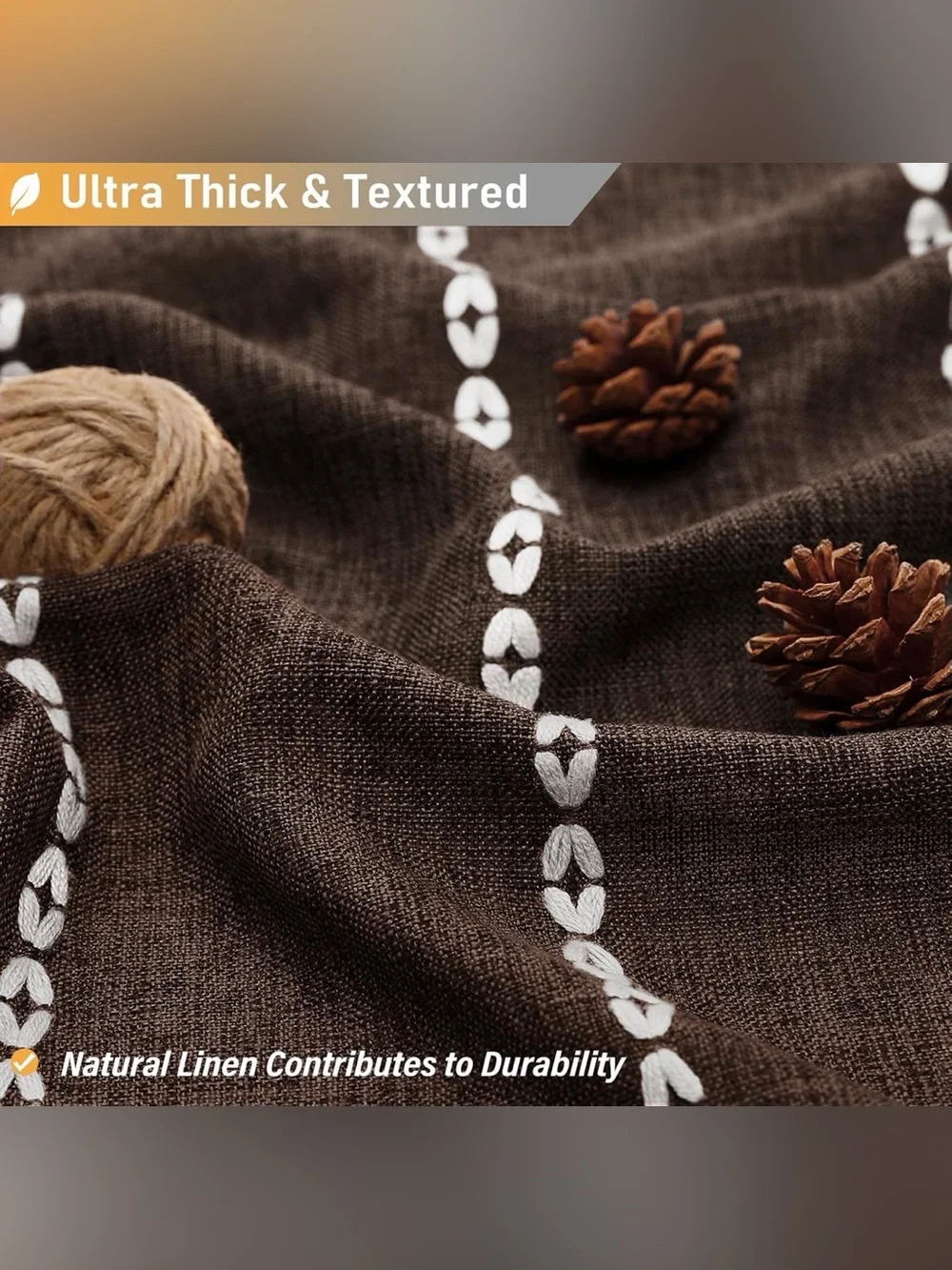 Brown Linen Bohemian Shower Curtain Heavy Duty Patterned Curtain Water repellent